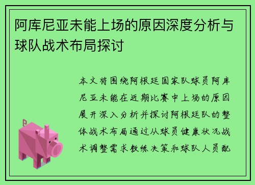 阿库尼亚未能上场的原因深度分析与球队战术布局探讨